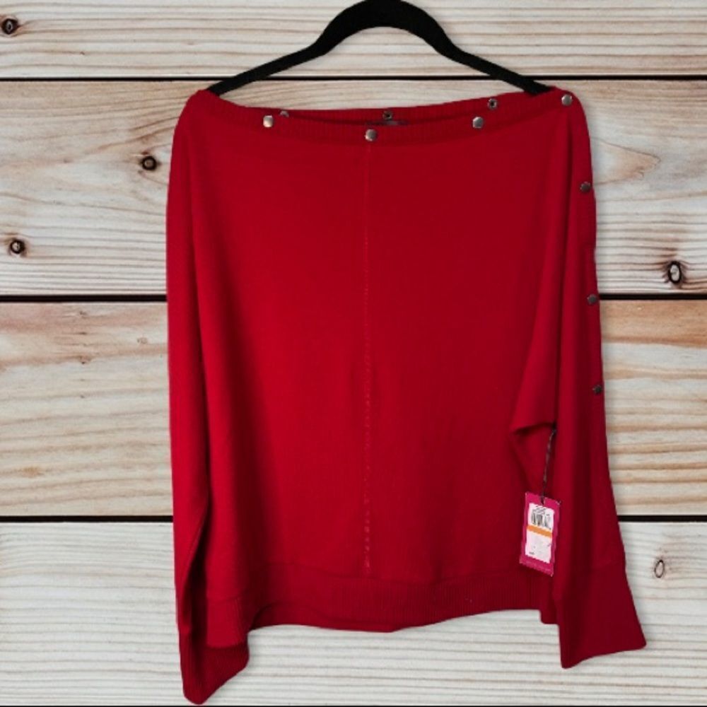 Vince Camuto Red Boatneck Button-Accent spring Dolman Sweater